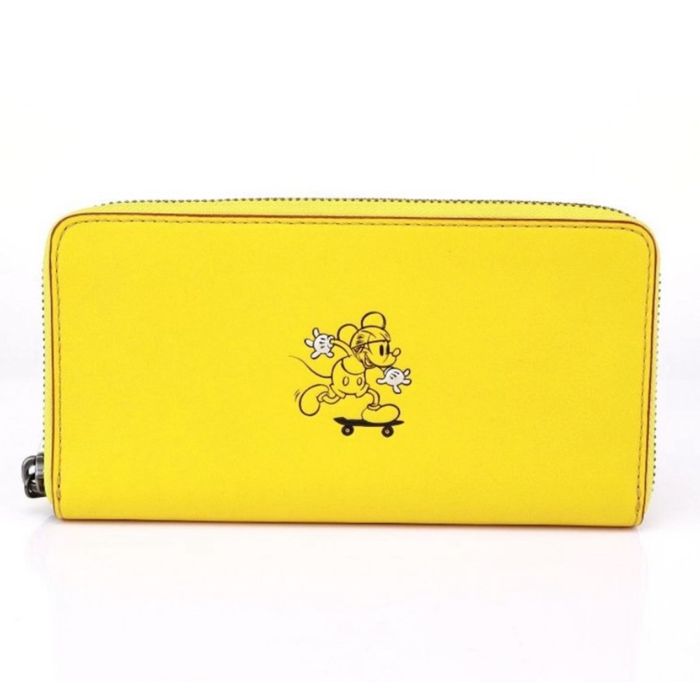 Authentic Coach - Disney Mickey on Skateboard Accordion Zip Wallet Banana Yellow